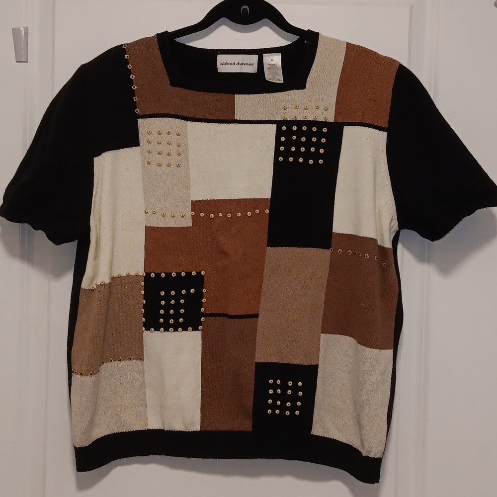 Alfred Dunner Patchwork Color Block Knit Top Xl - image 2